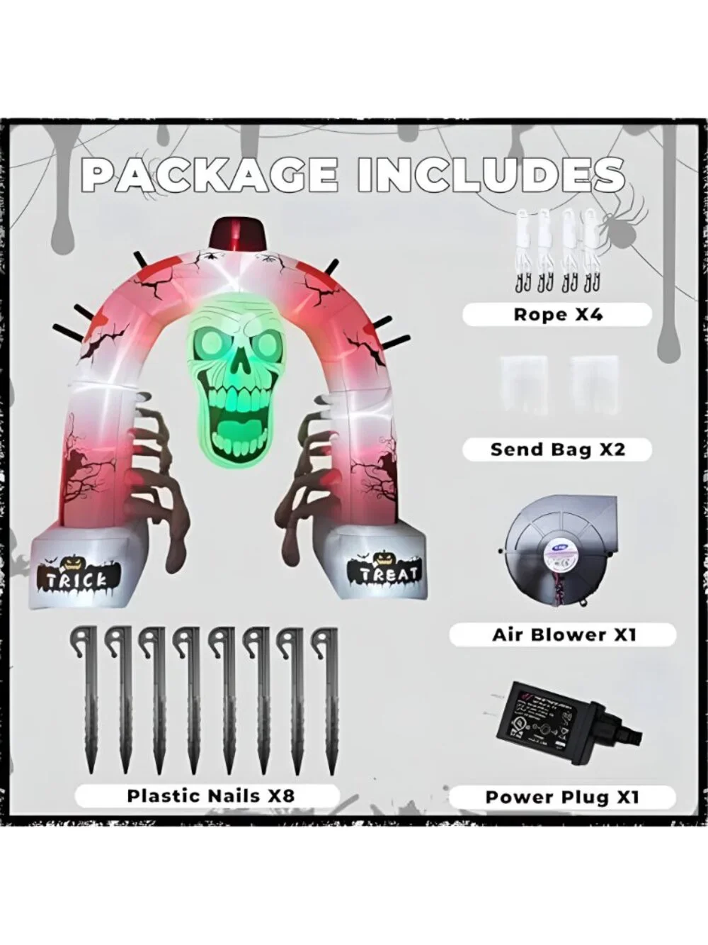12FT Halloween Inflatable Arched Door Giant Scary Skeleton with Built